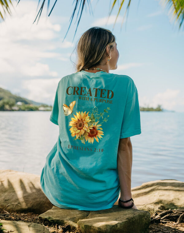 Created With A Purpose Christian God Bless Chalky Mint Blue Comfort Color T Shirt - Image 2