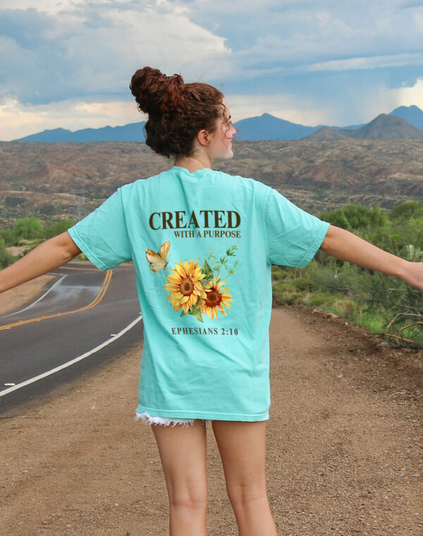 Created With A Purpose Christian God Bless Chalky Mint Blue Comfort Color T Shirt