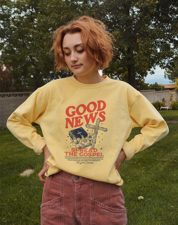 Good News Spread The Gospel Christian Jesus Bible Buttler Yellow Comfort Colors Sweatshirt - Image 3
