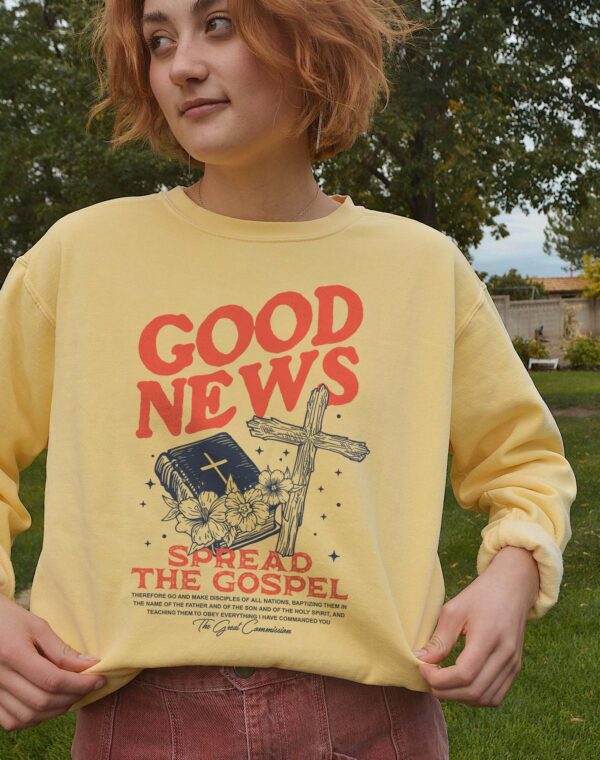 Good News Spread The Gospel Christian Jesus Bible Buttler Yellow Comfort Colors Sweatshirt - Image 2