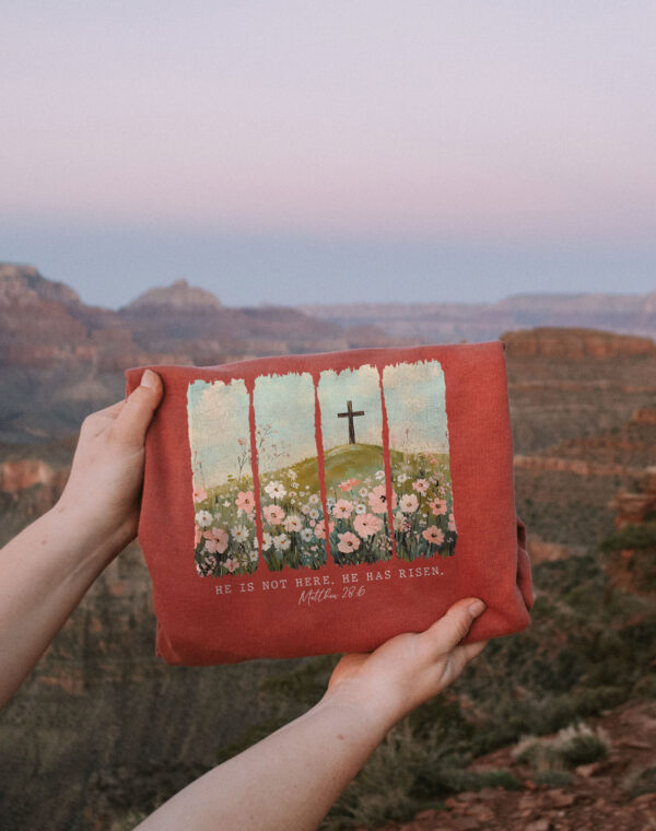 He Is Not Here He Is Risen Christian Easter Jesus Still Alive Crimson Red Comfort Colors Sweatshirt - Image 4