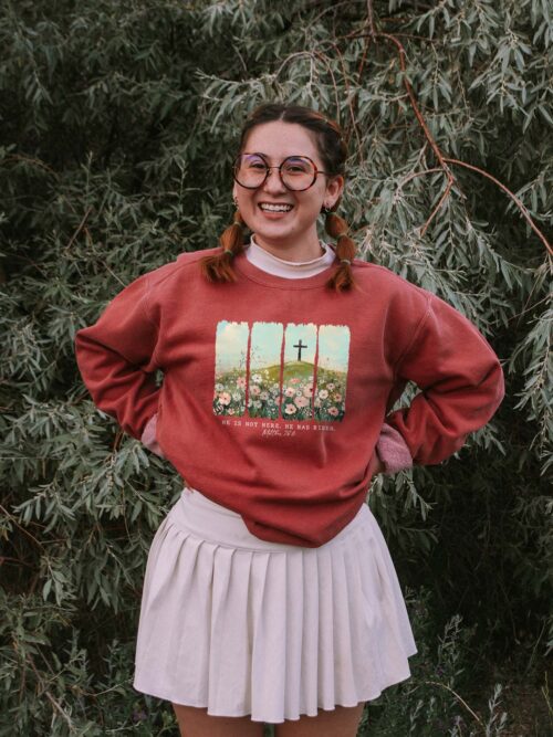 He Is Not Here He Is Risen Christian Easter Jesus Still Alive Crimson Red Comfort Colors Sweatshirt
