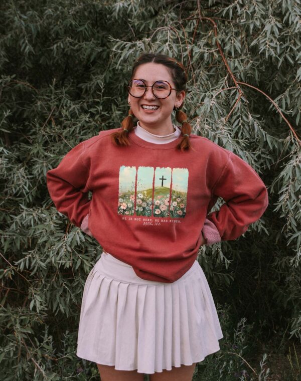 He Is Not Here He Is Risen Christian Easter Jesus Still Alive Crimson Red Comfort Colors Sweatshirt