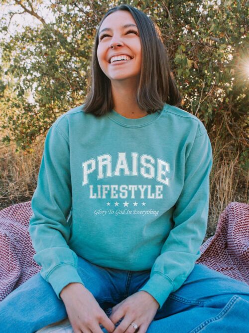 Praise Lifestyle Glory To God In Everything Christian Blessed Seafoam Green Comfort Colors Sweatshirt