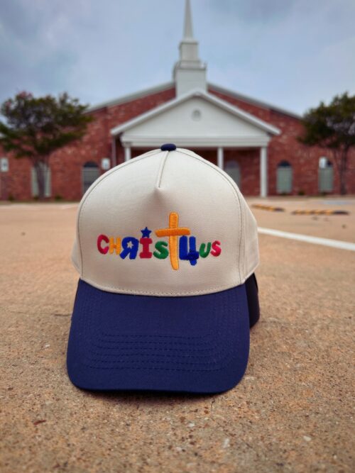 Christ For Jesus Love Us Natural Navy Embroidered Baseball Cap