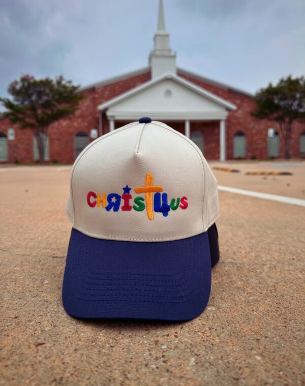 Christ For Jesus Love Us Natural Navy Embroidered Baseball Cap
