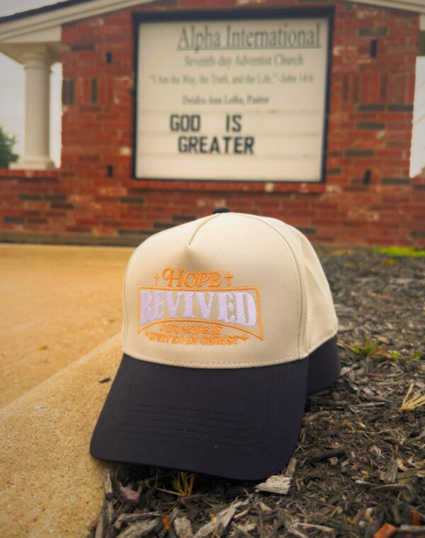 Our Hope Is Revived In Christian God Faith Based Natural Black Embroidered Baseball Cap - Image 2