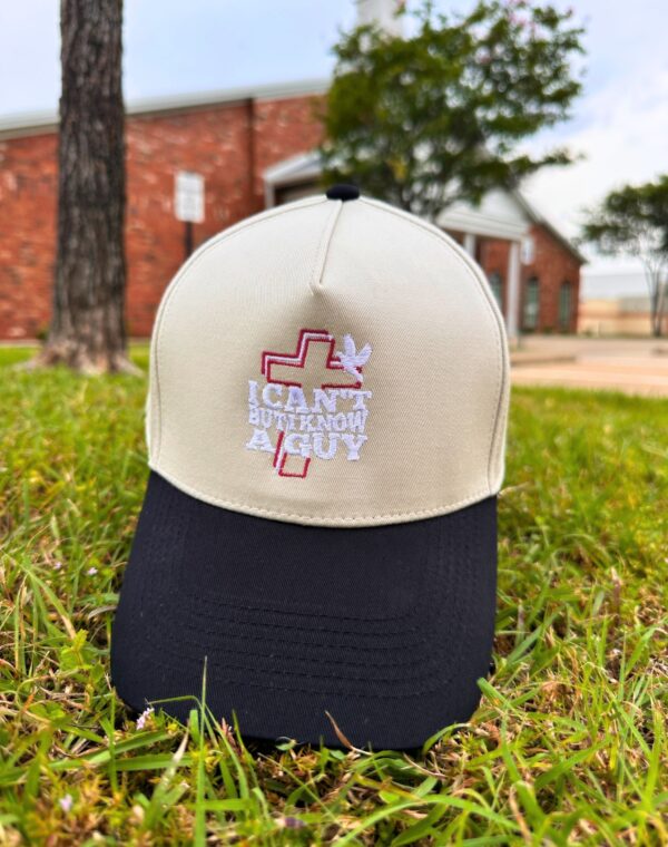 I Can't But I Know A Guy Christian Jesus Lover Natural Black Embroidered Baseball Cap - Image 2