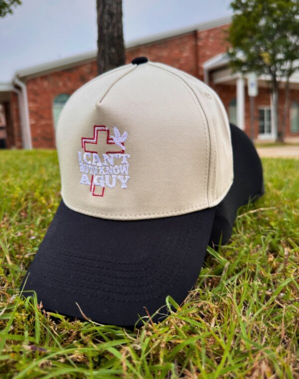 I Can't But I Know A Guy Christian Jesus Lover Natural Black Embroidered Baseball Cap - Image 3