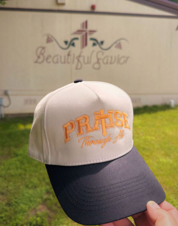 Praise The God Through All Christian Natural Black Embroidered Baseball Cap - Image 2