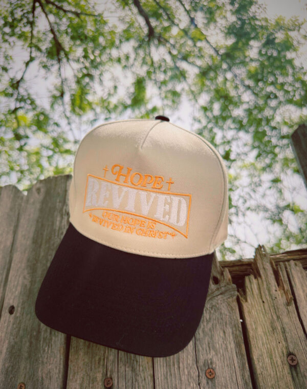 Our Hope Is Revived In Christian God Faith Based Natural Black Embroidered Baseball Cap - Image 3