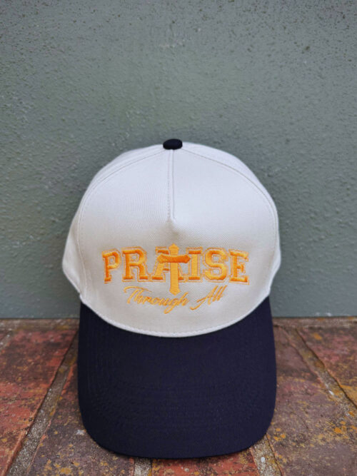 Praise The God Through All Christian Natural Black Embroidered Baseball Cap