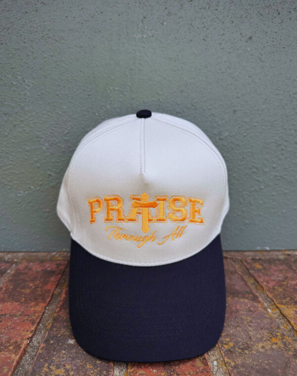 Praise The God Through All Christian Natural Black Embroidered Baseball Cap