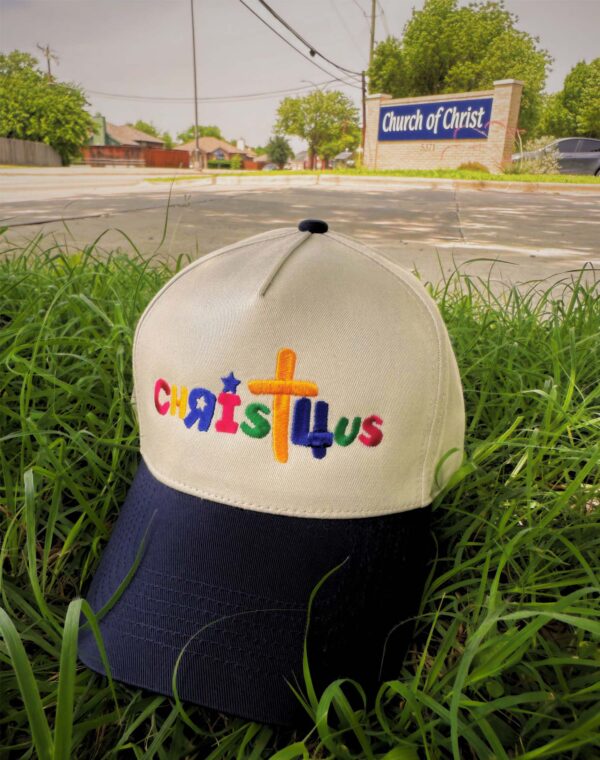 Christ For Jesus Love Us Natural Navy Embroidered Baseball Cap - Image 2