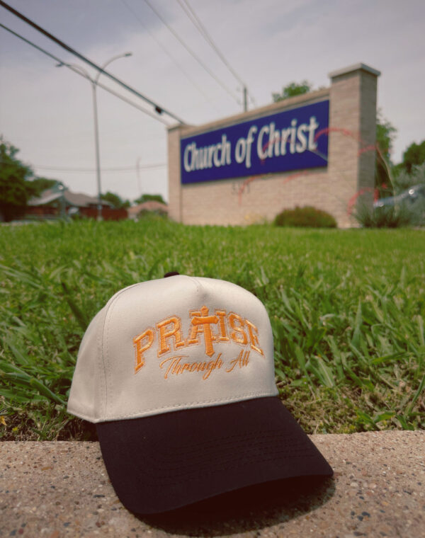 Praise The God Through All Christian Natural Black Embroidered Baseball Cap - Image 4