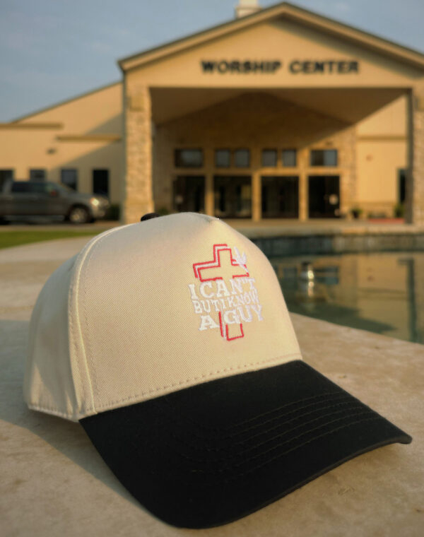 I Can't But I Know A Guy Christian Jesus Lover Natural Black Embroidered Baseball Cap - Image 4