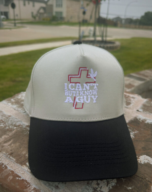 I Can't But I Know A Guy Christian Jesus Lover Natural Black Embroidered Baseball Cap - Image 5